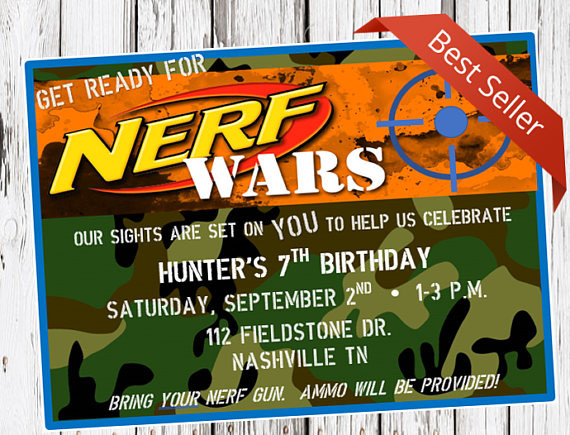 Nerf Birthday Invitations
 Nerf Birthday Invitation Nerf Gun Party dart gun bday