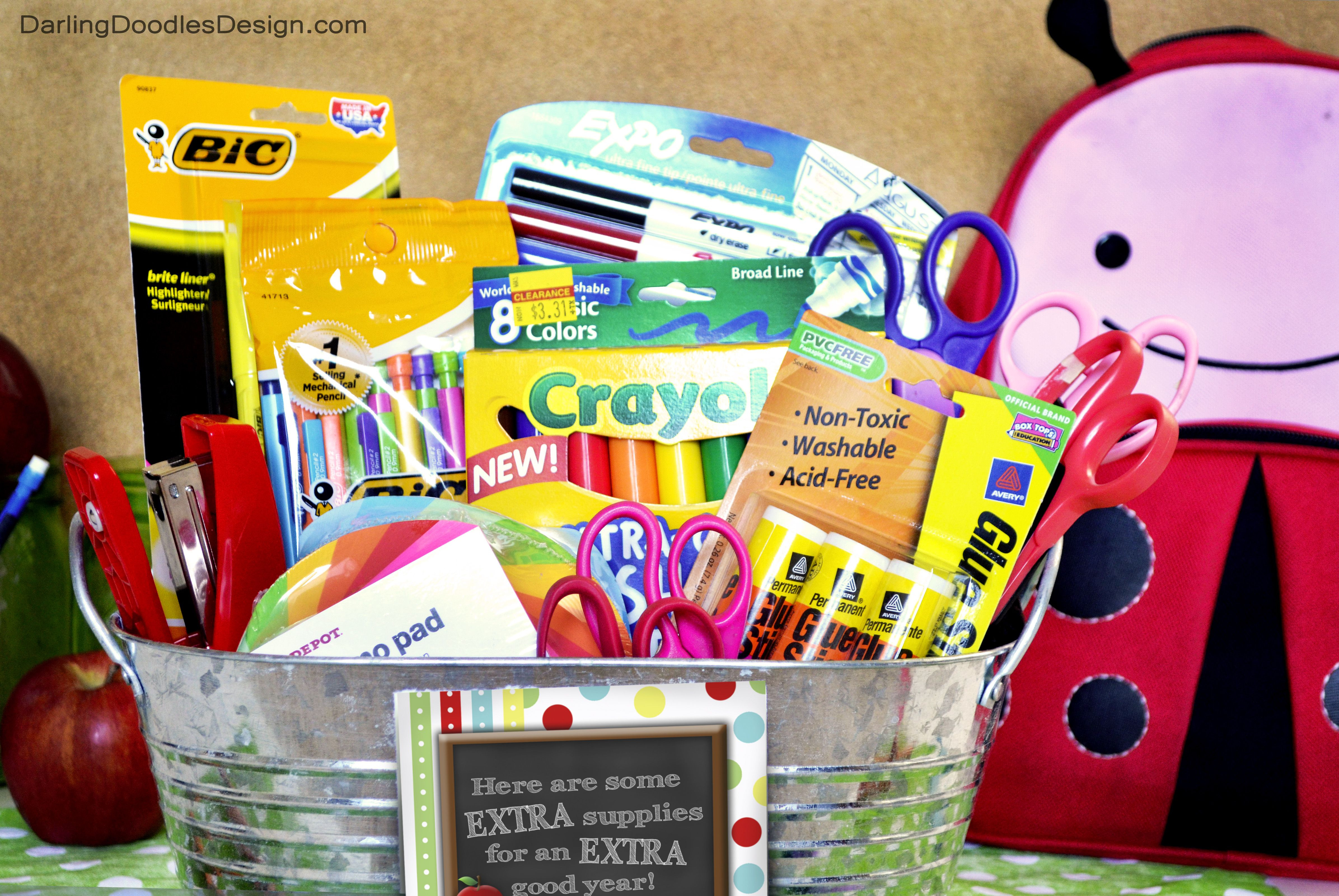 New Teacher Gift Basket Ideas
 Extra Supplies Back to School Gift Basket with FREE