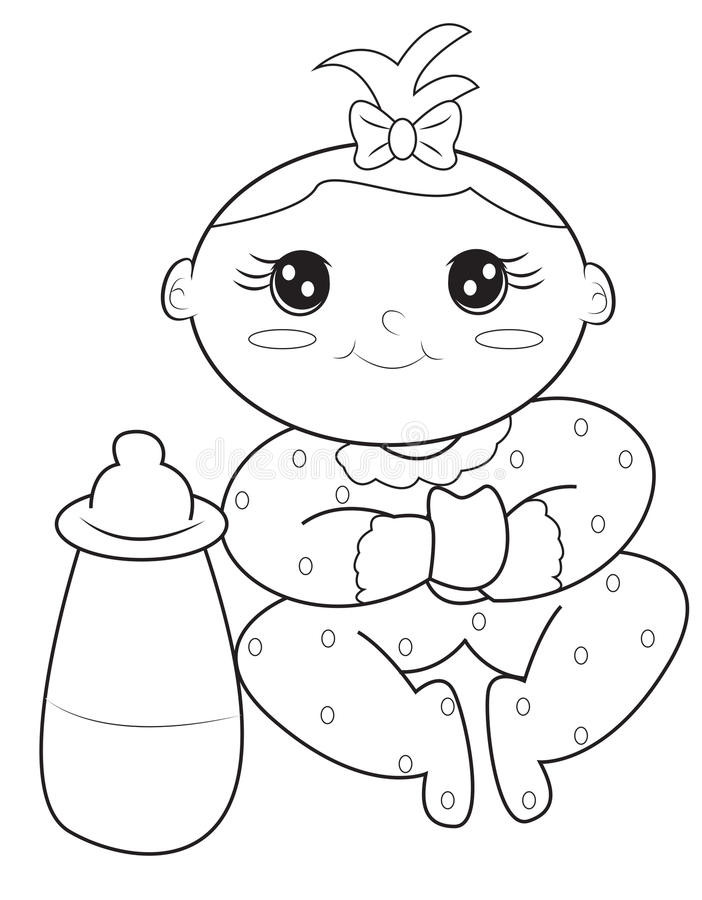 Newborn Baby Girl Coloring Pages
 Baby girl coloring page stock illustration Illustration
