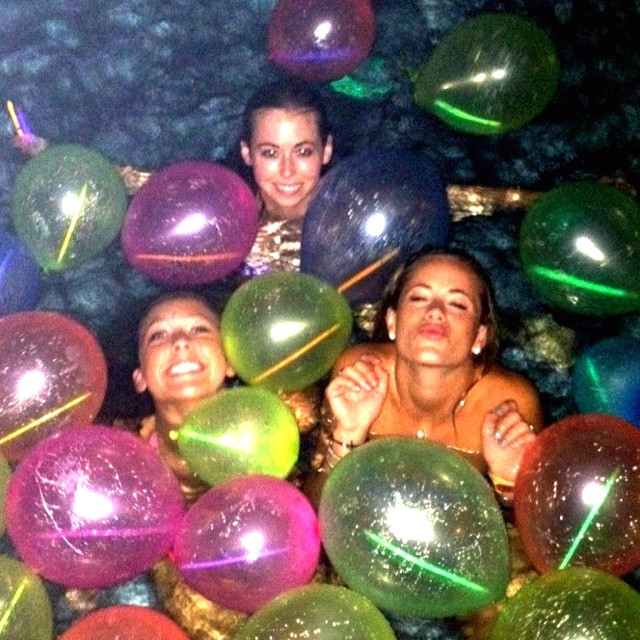 Night Pool Party Ideas
 glowsticks inside of balloons & balloons in the pool with