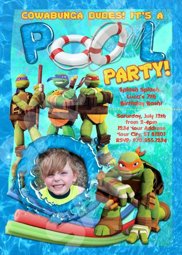 Ninja Turtle Pool Party Ideas
 Personalize Teenage Mutant Ninja Turtles invitation TMNT