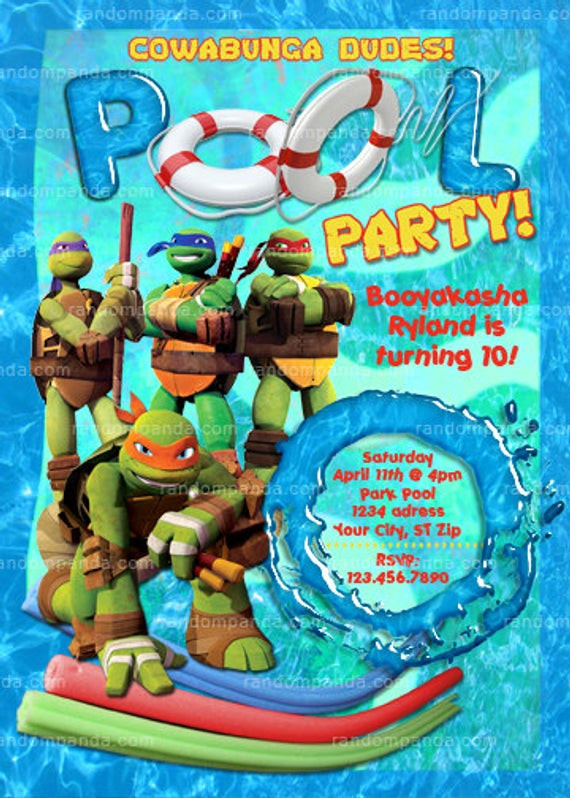 Ninja Turtle Pool Party Ideas
 Teenage Mutant Ninja Turtles invite TMNT Swimming Pool Party
