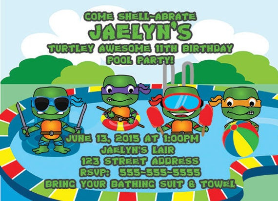 Ninja Turtle Pool Party Ideas
 Personalized Teenage Mutant Ninja Turtle POOL PARTY Birthday