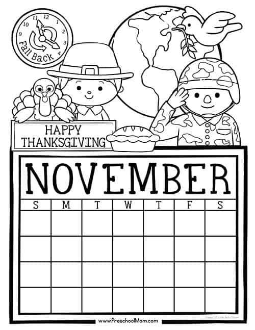 November Coloring Pages Printable
 Preschool Monthly Calendar Printables