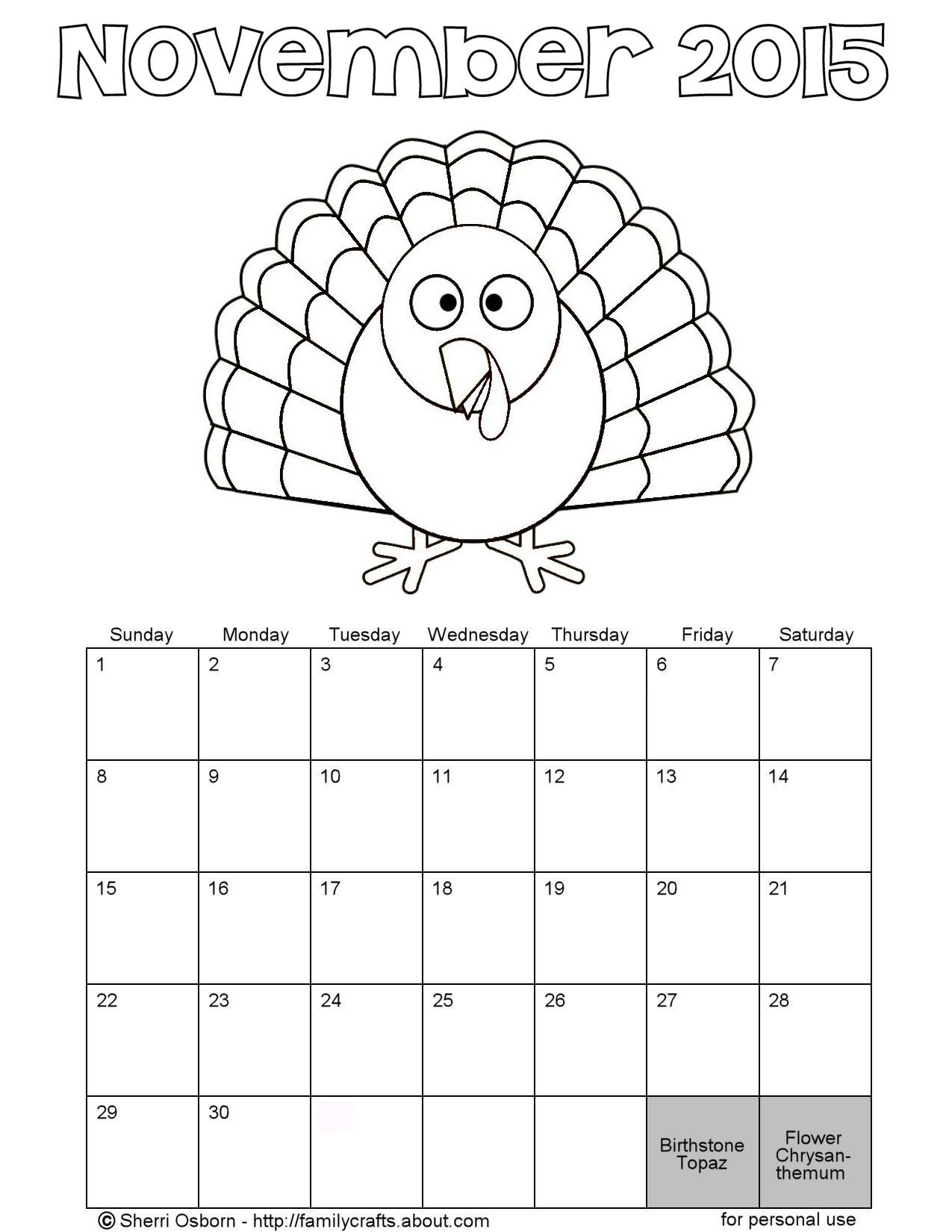 November Coloring Pages Printable
 Printable November Calendars