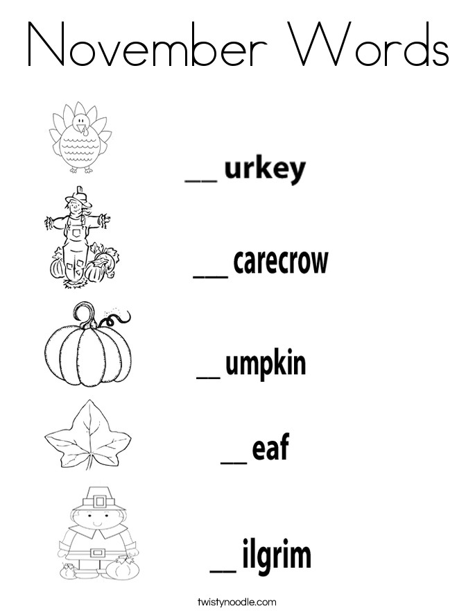 November Coloring Pages Printable
 November Words Coloring Page Twisty Noodle