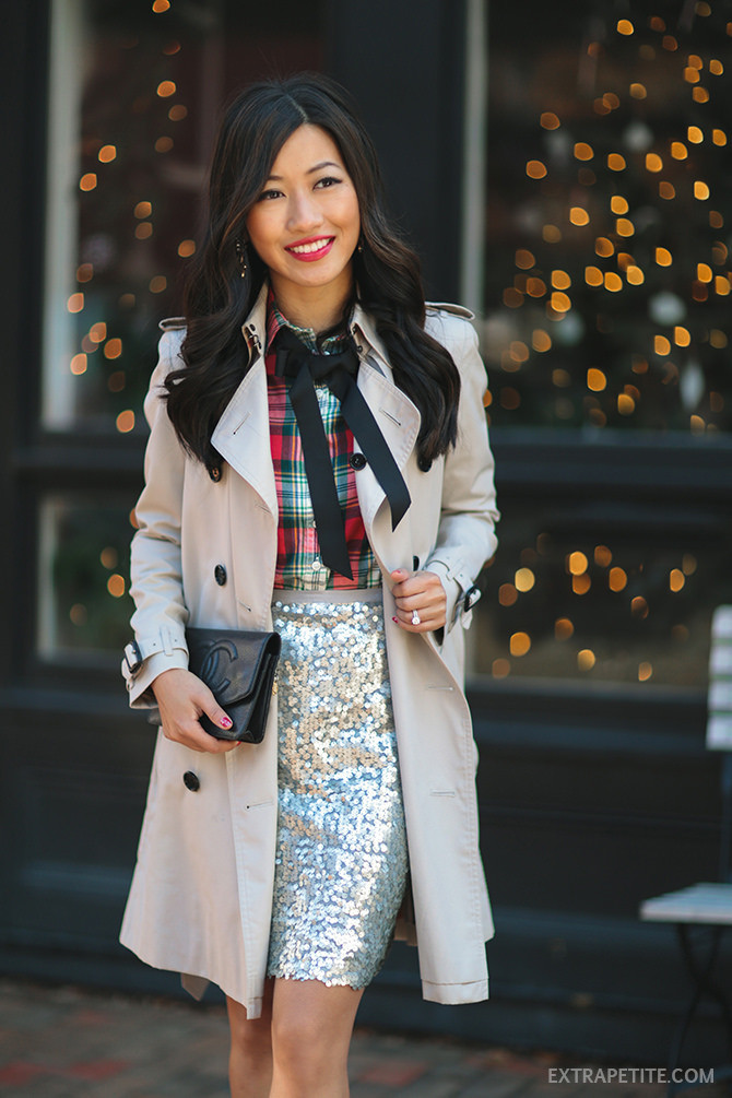 Office Holiday Party Outfit Ideas
 Plaid Bow Sequins Holiday office party outfit ideas