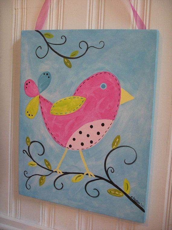 Paint Ideas For Toddlers
 Custom Bird Painting 11 x 14 Kids girl kid room decor