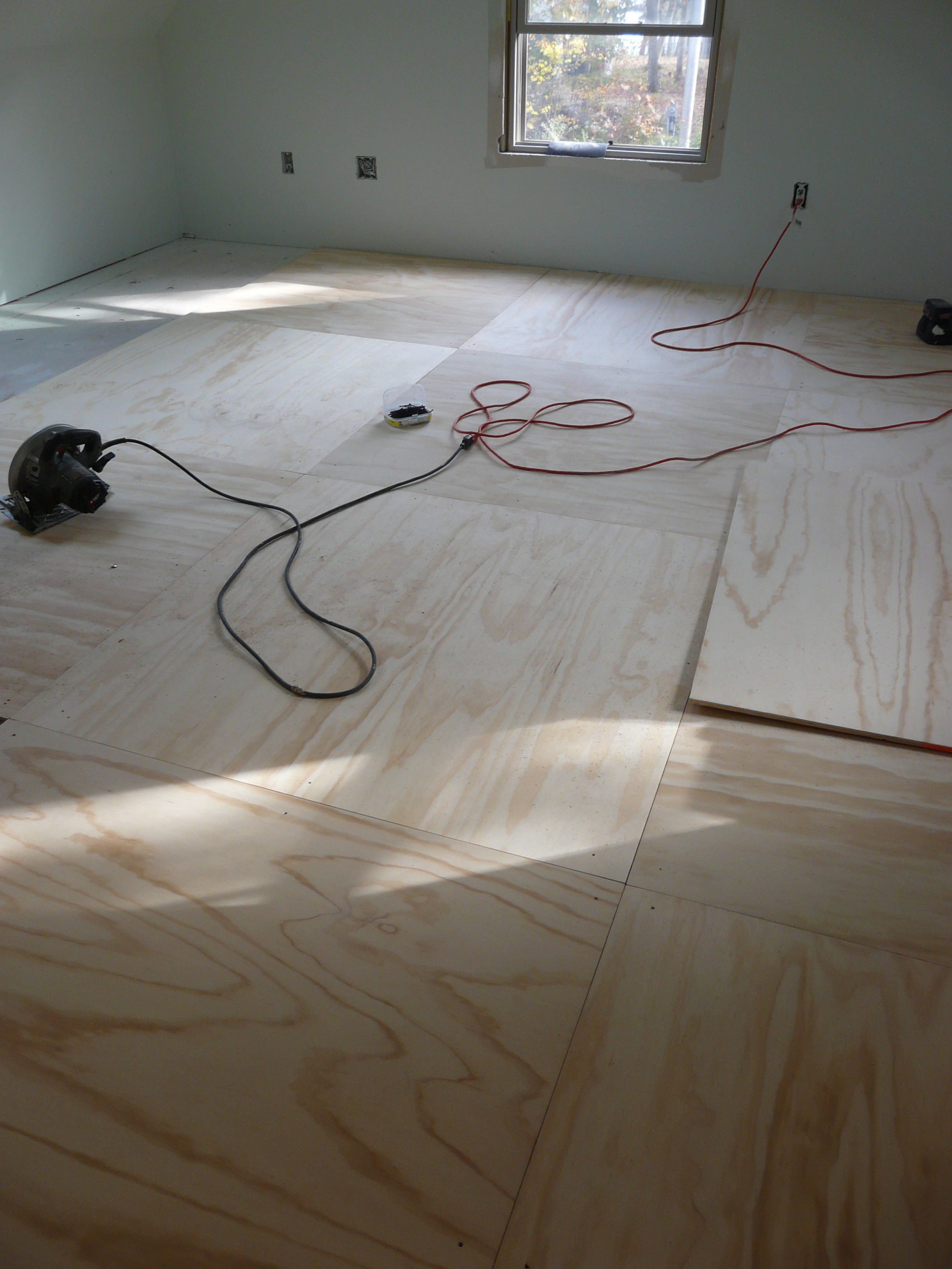 Painted Plywood Floors DIY
 Plywood floor going down