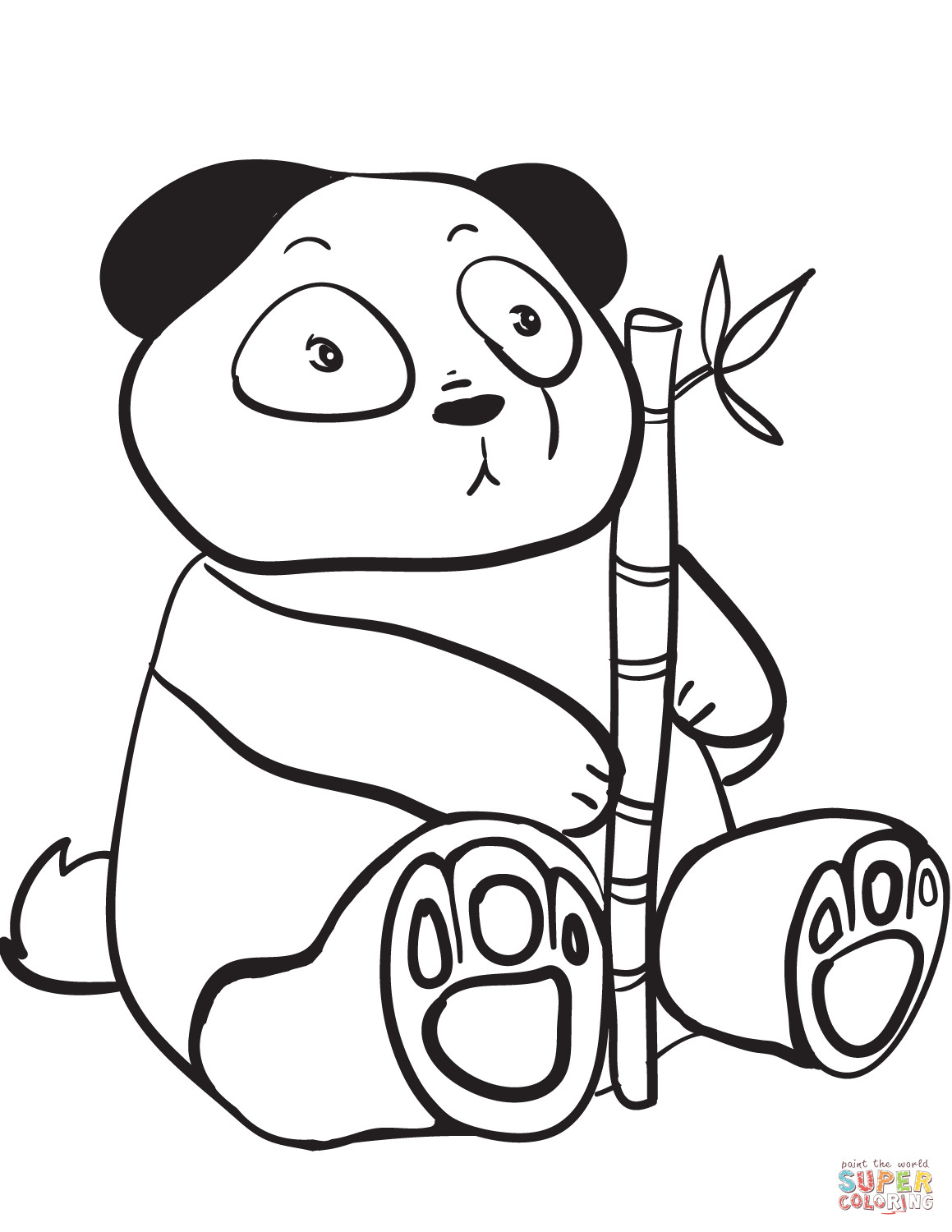 Panda Coloring Pages Printable
 Cute Panda Holding a Bamboo Branch coloring page