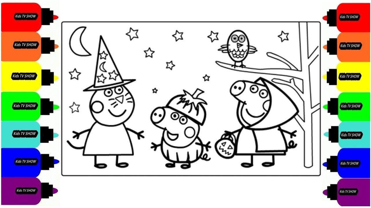 Peppa Pig Halloween Coloring Pages
 Coloring Peppa Pig goes to a Halloween Drawing Coloring