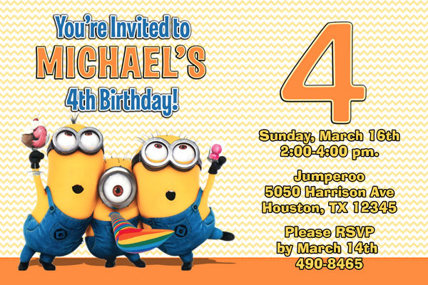 Personalized Minion Birthday Invitations
 Despicable Me Invitations Minion Birthday Party