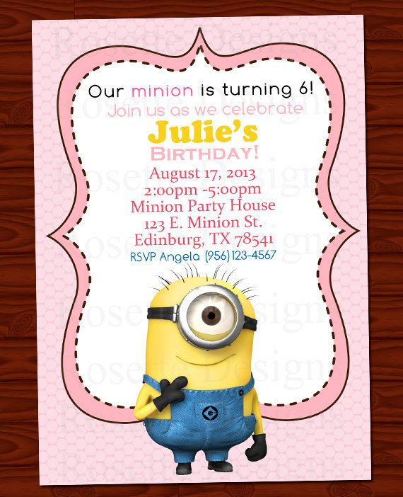 Personalized Minion Birthday Invitations
 DIGITAL printable minion invitation personalized invite