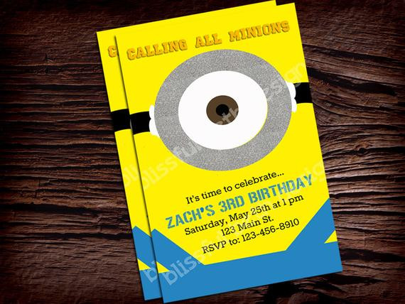 Personalized Minion Birthday Invitations
 PERSONALIZED MINION INVITATION Minion by BlissfulBethDesigns