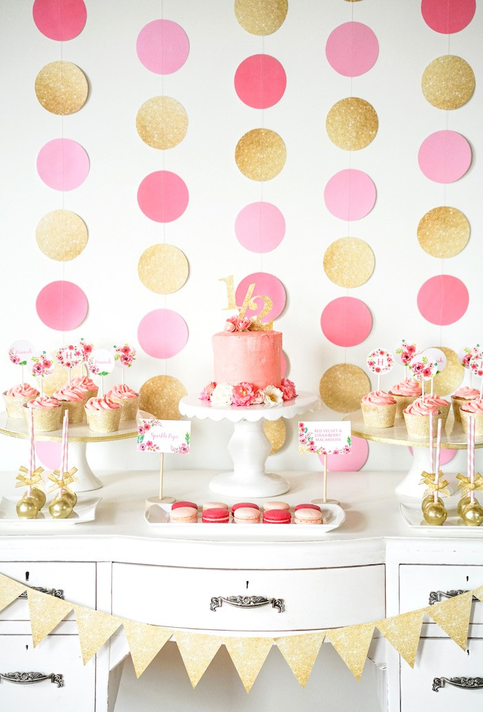 Pink And Gold Birthday Party Ideas
 Kara s Party Ideas Pink Gold Half Birthday Party