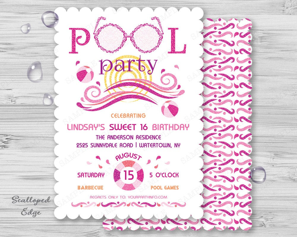 Pool Party Ideas For Sweet 16
 Sweet Sixteen Pool Party Invitation Sweet 16 by PaperSunStudio