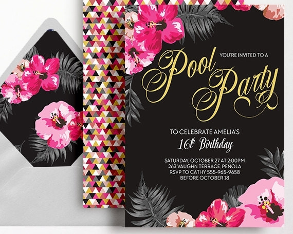 Pool Party Ideas For Sweet 16
 Sweet Sixteen Pool Party Invitations Cobypic