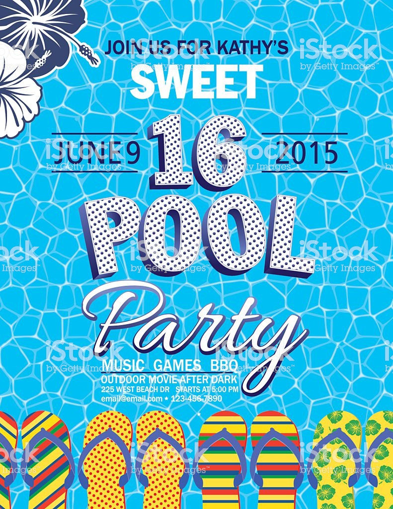 Pool Party Ideas For Sweet 16
 Sweet 16 Pool Party Invitation With Water Palm Trees Stock