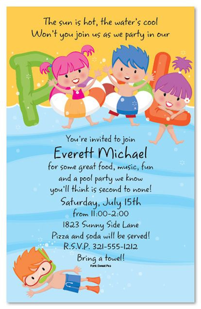 Pool Party Invitation Ideas
 Pool Party Kids Birthday Party Invitations
