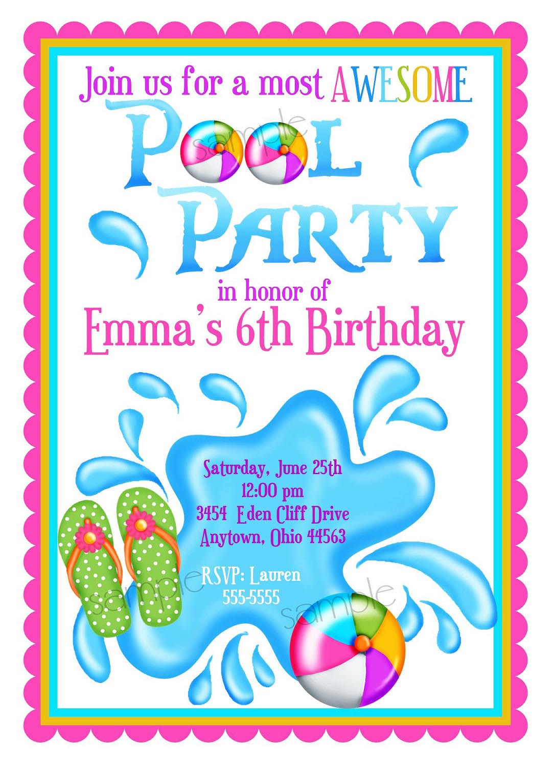 Pool Party Invitation Ideas
 Kids Pool Party Invite