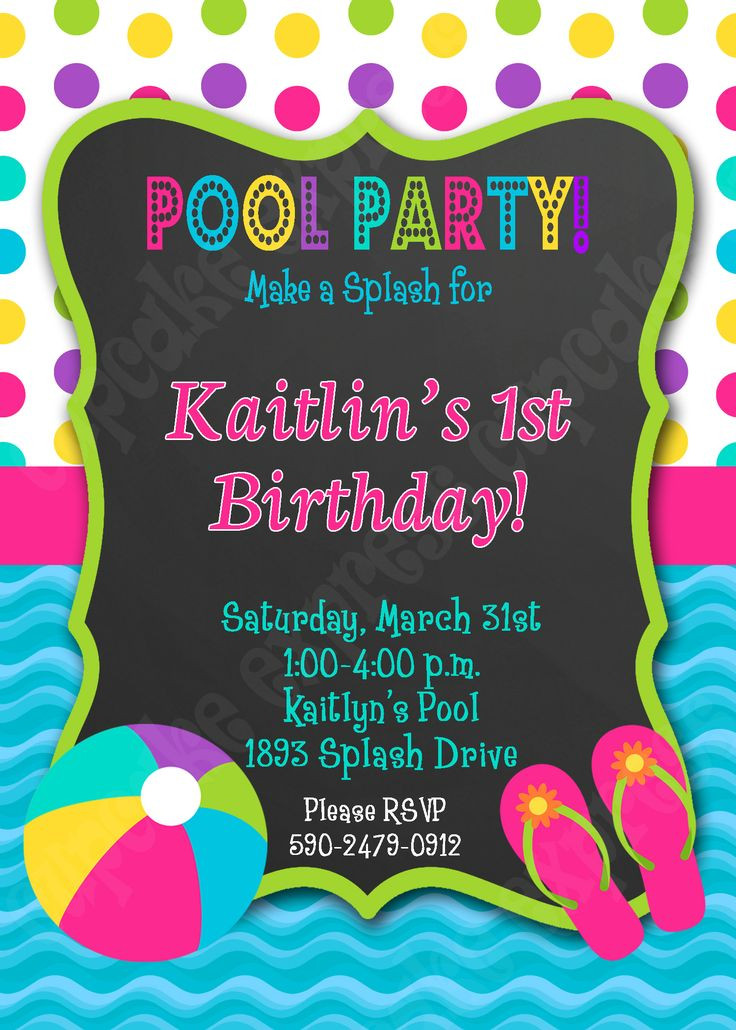 Pool Party Invitation Ideas
 Pool Party Birthday Printable invitation swimming party