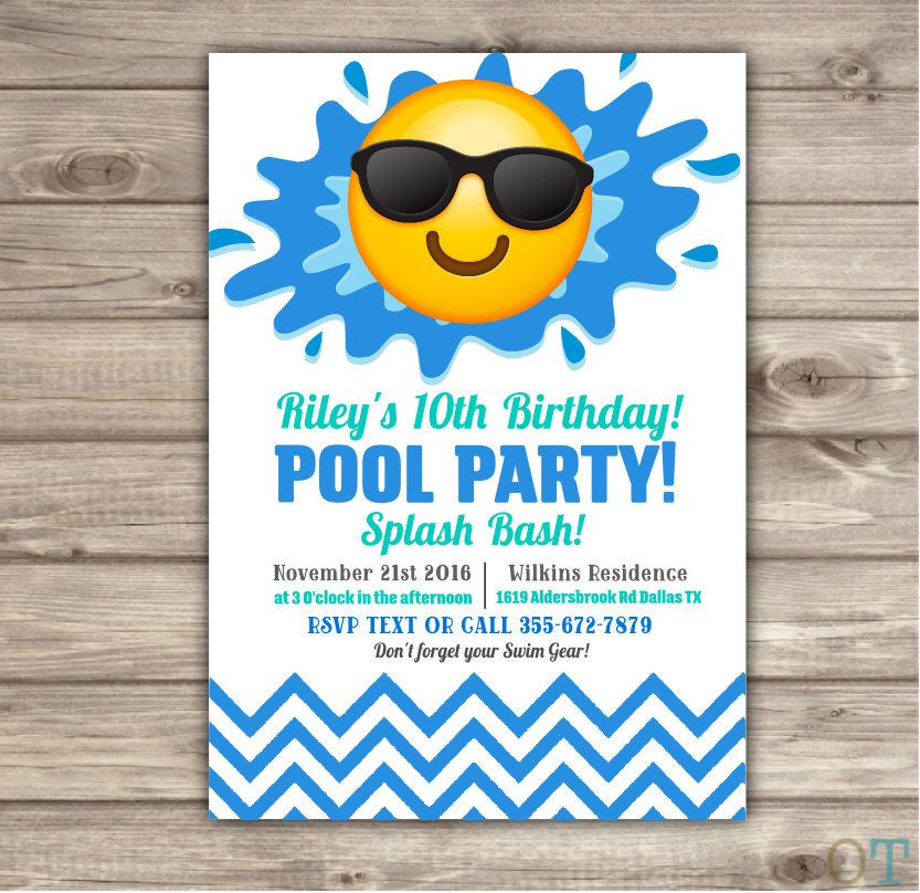 Pool Party Invitation Ideas
 Emoji Pool Party Birthday Invitations Swim Party Beach