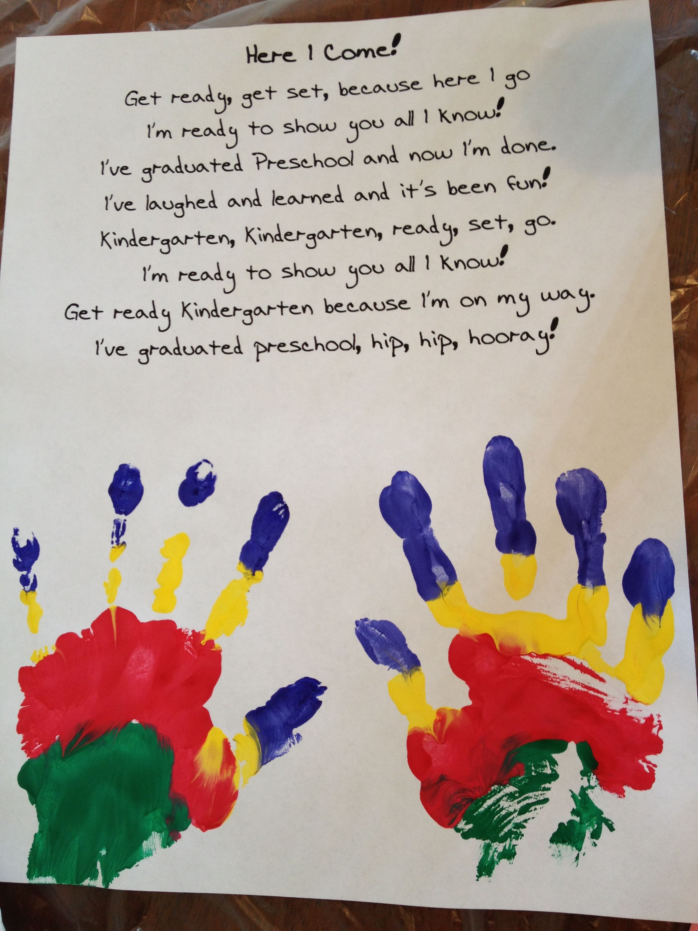 Preschool Graduation Gift Ideas From Grandparents
 Preschool graduation poem and handprints