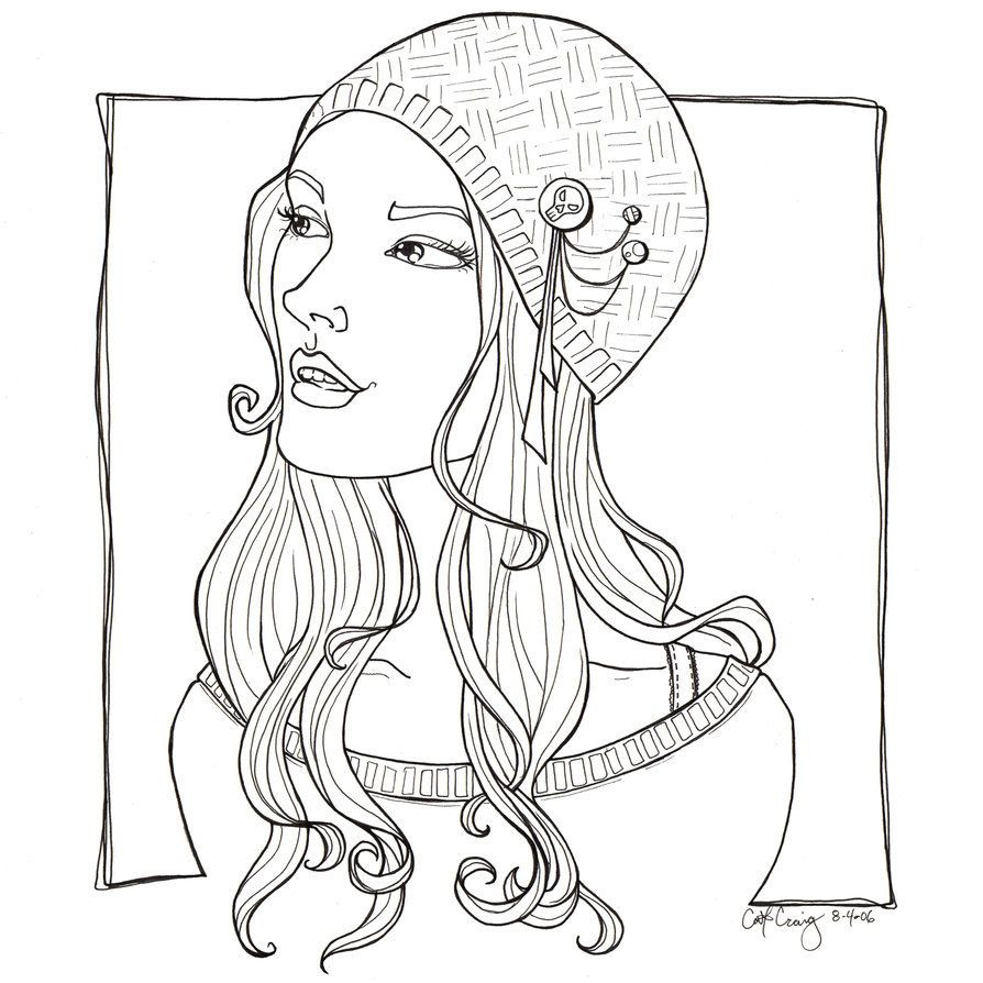 Pretty Girl Coloring Pages To Print
 Pretty girl funky hat lineart by catzilla