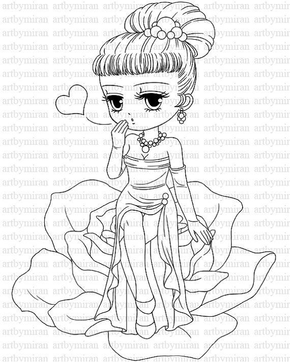 Pretty Girl Coloring Pages To Print
 Valentine Digital Stamp 26 Digi Stamp Cute Girl