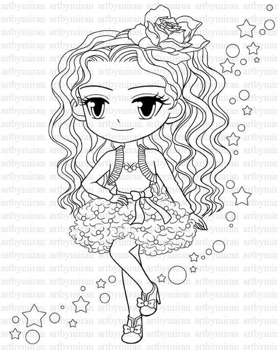 Pretty Girl Coloring Pages To Print
 Digital Stamp Star Pretty Girl Coloring page Big eyed girl