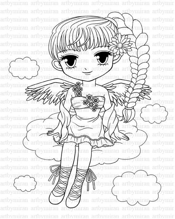 Pretty Girl Coloring Pages To Print
 Digi Stamp Pretty Girl Angel Coloring page Big eyed by