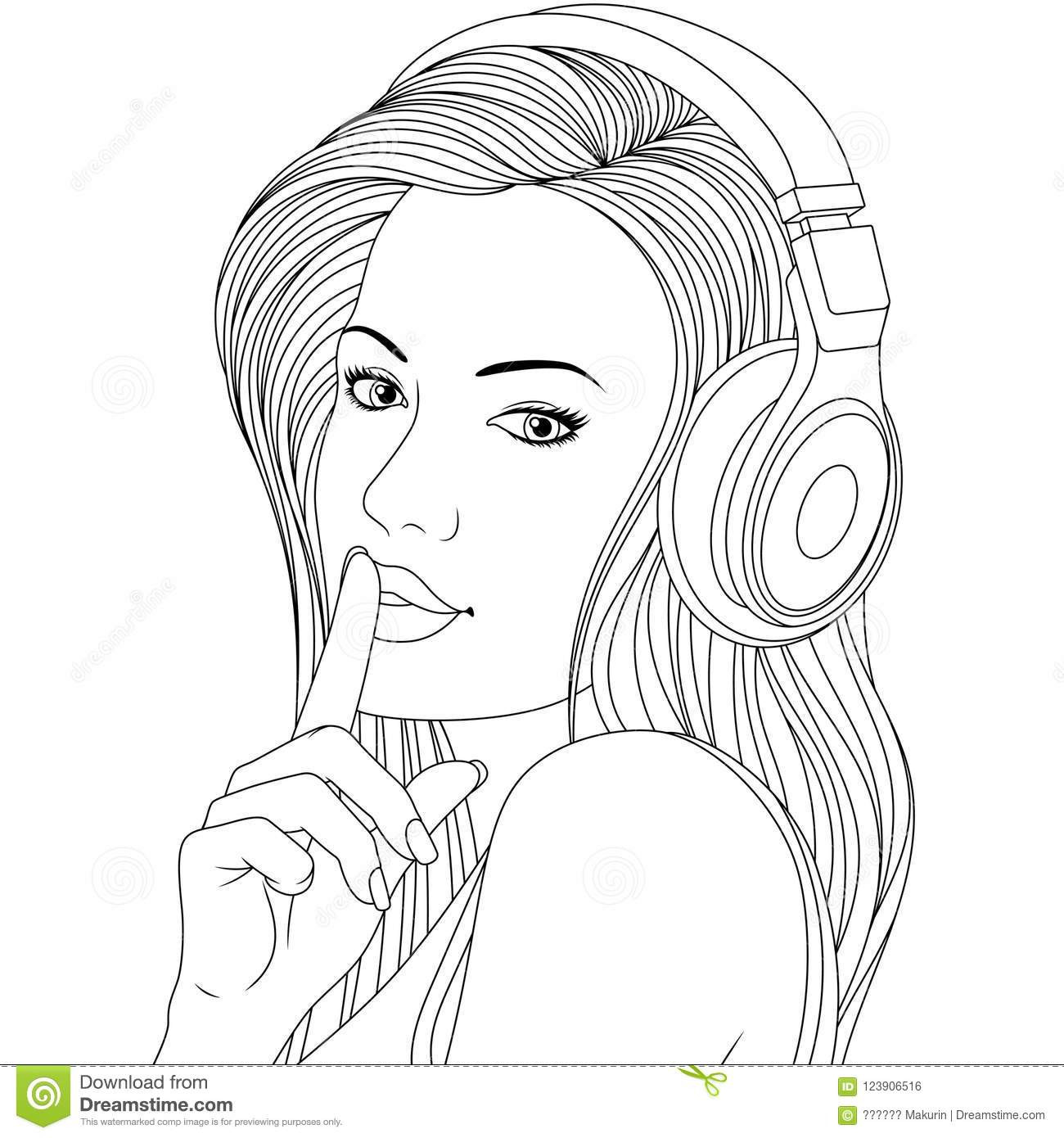 Pretty Girl Coloring Pages To Print
 Beautiful Girl Coloring Pages Stock Vector Illustration