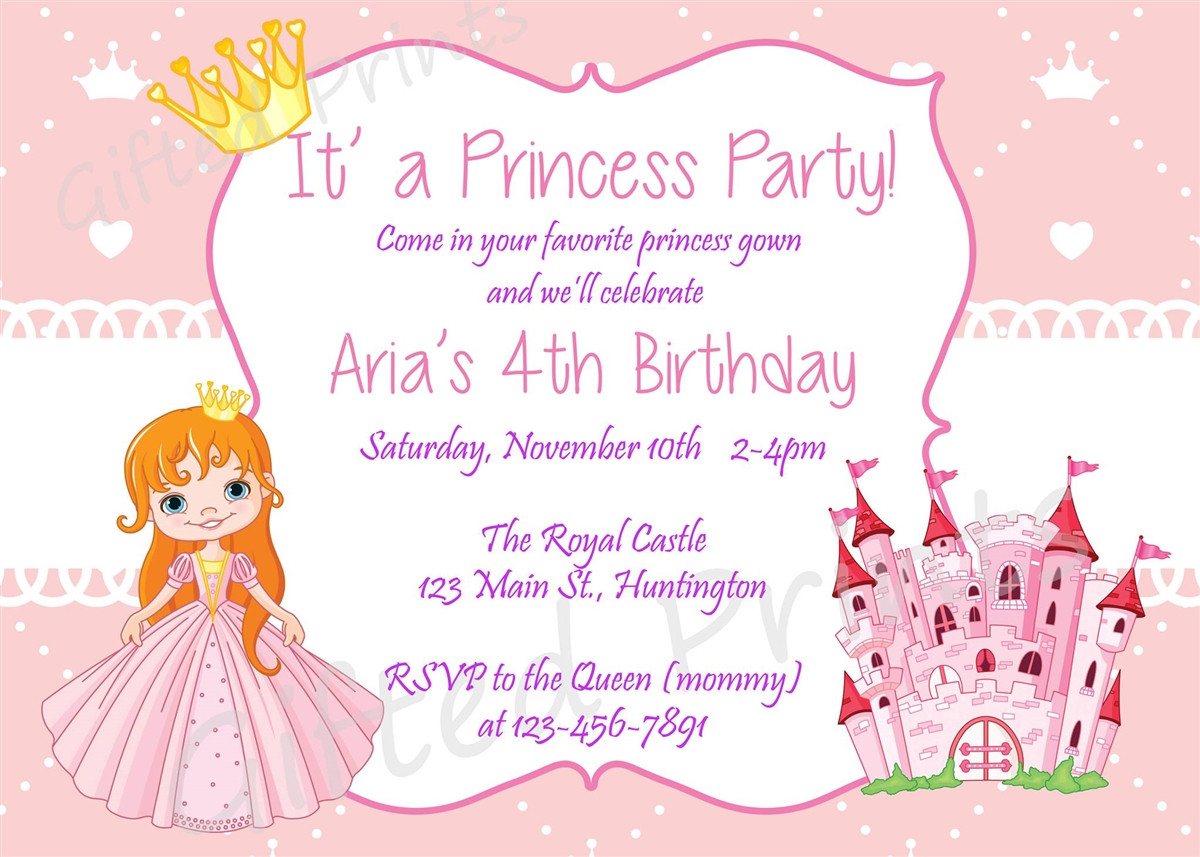 Princess Birthday Party Invitations
 Birthday Invitation Princess Theme