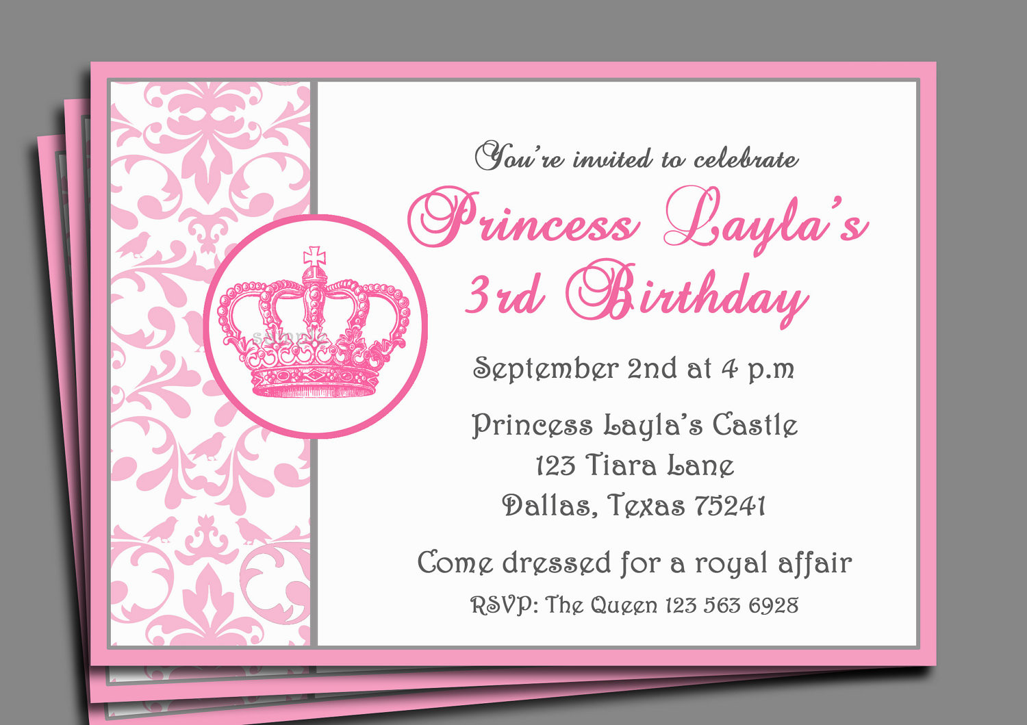 Princess Birthday Party Invitations
 Princess Party Invitation Printable or Printed with FREE
