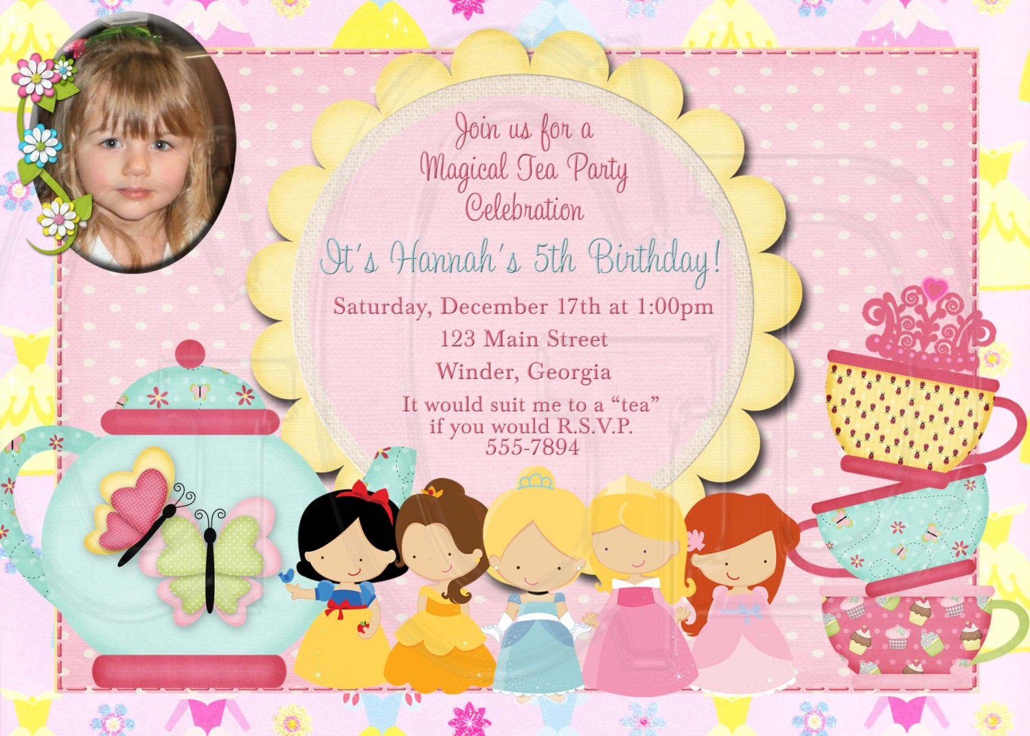 Princess Birthday Party Invitations
 Tea Party Invitation Birthday Princess Tea Digital File
