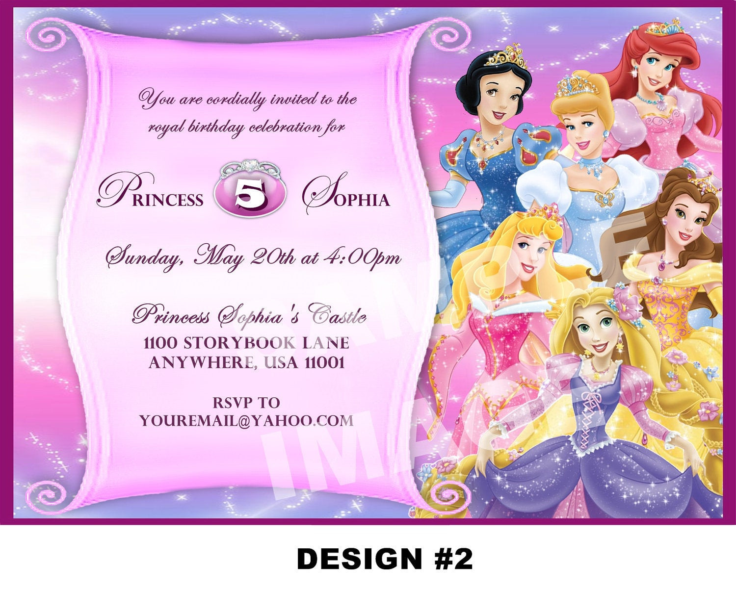 Princess Birthday Party Invitations
 Disney Princess Birthday Invitation Rapunzel Tangled Belle