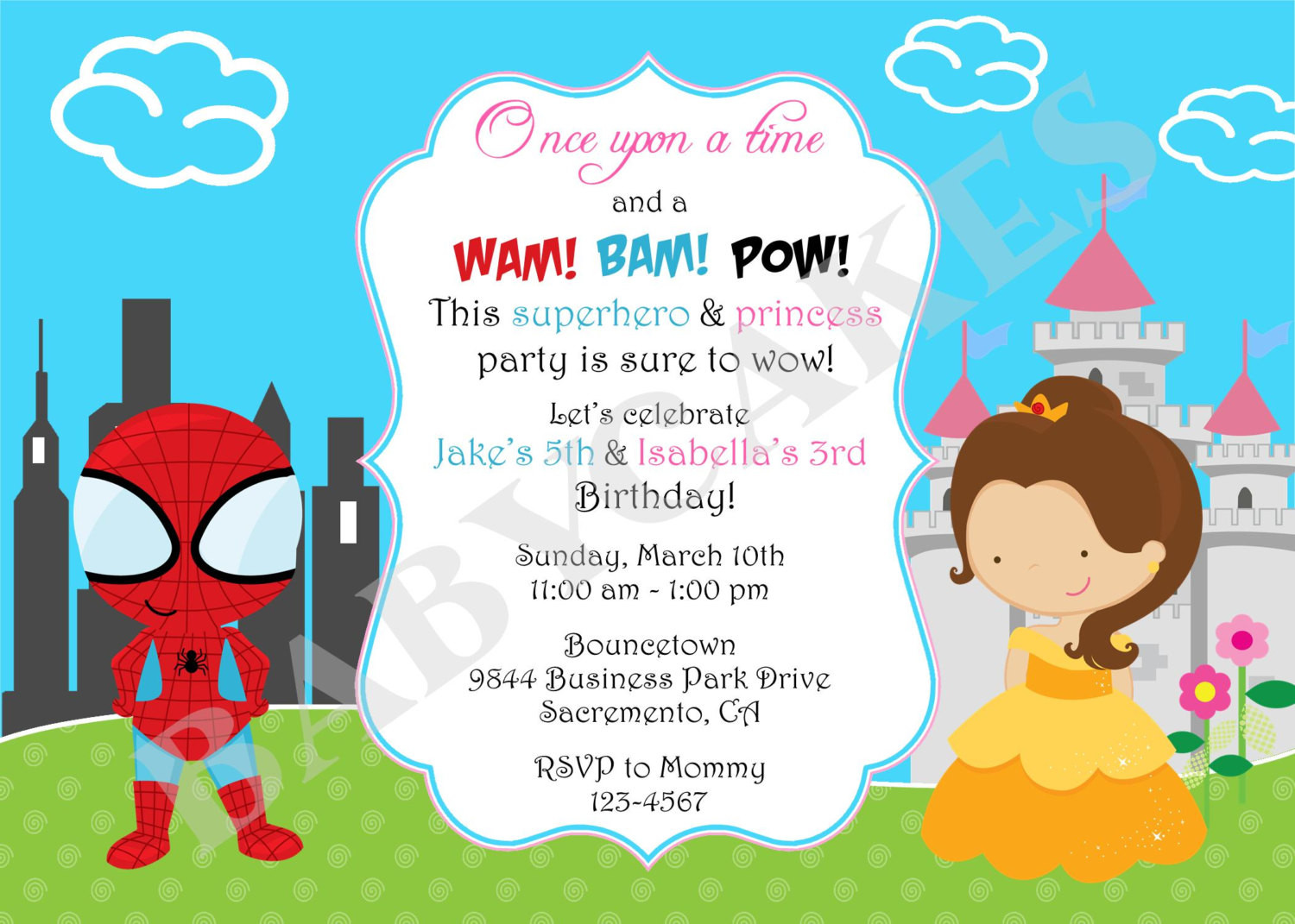 Princess Birthday Party Invitations
 Superhero Princess Birthday Invitation Invite by jcbabycakes
