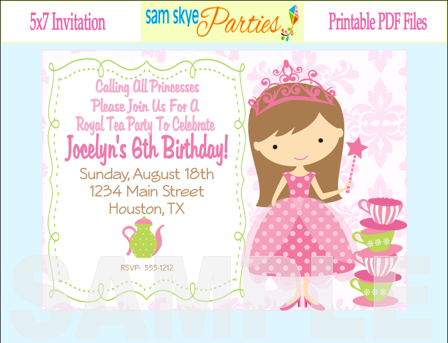 Princess Birthday Party Invitations
 Princess Birthday Tea Party Invitation Tea by SamSkyeParties