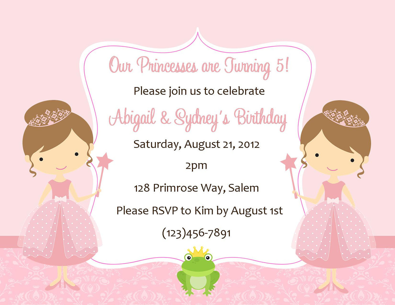 Princess Birthday Party Invitations
 Twin Princess s Birthday Invitation Digital File