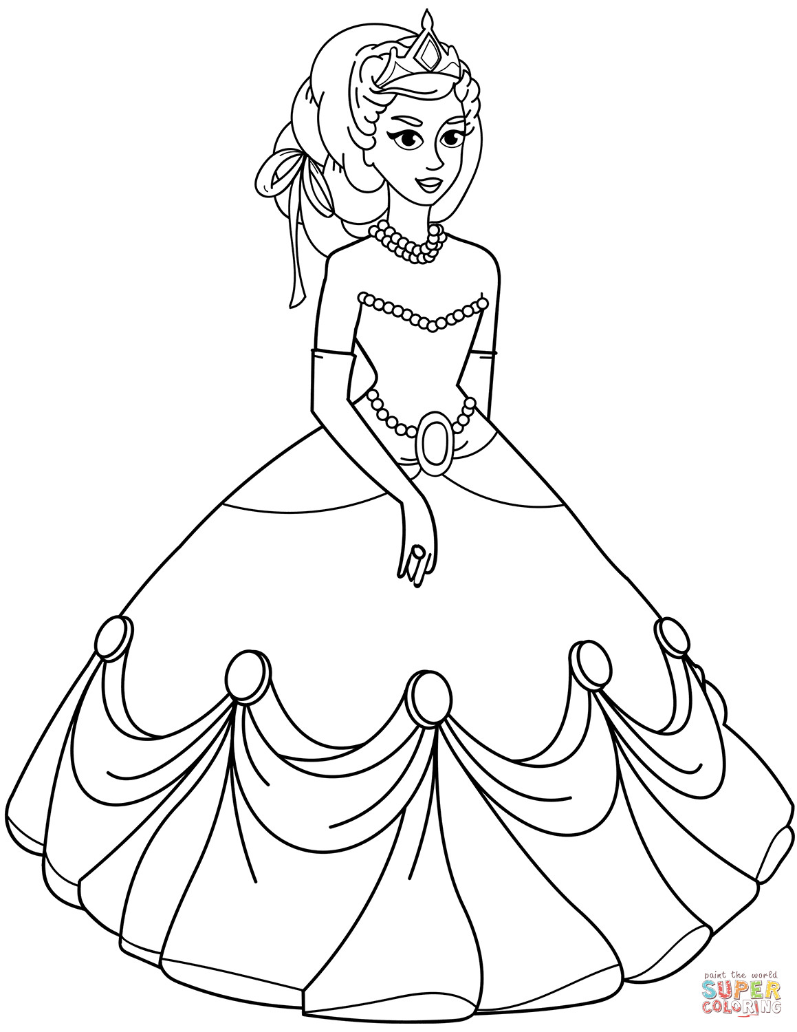 Princess Coloring Books For Girls
 Princess in Ball Gown Dress coloring page