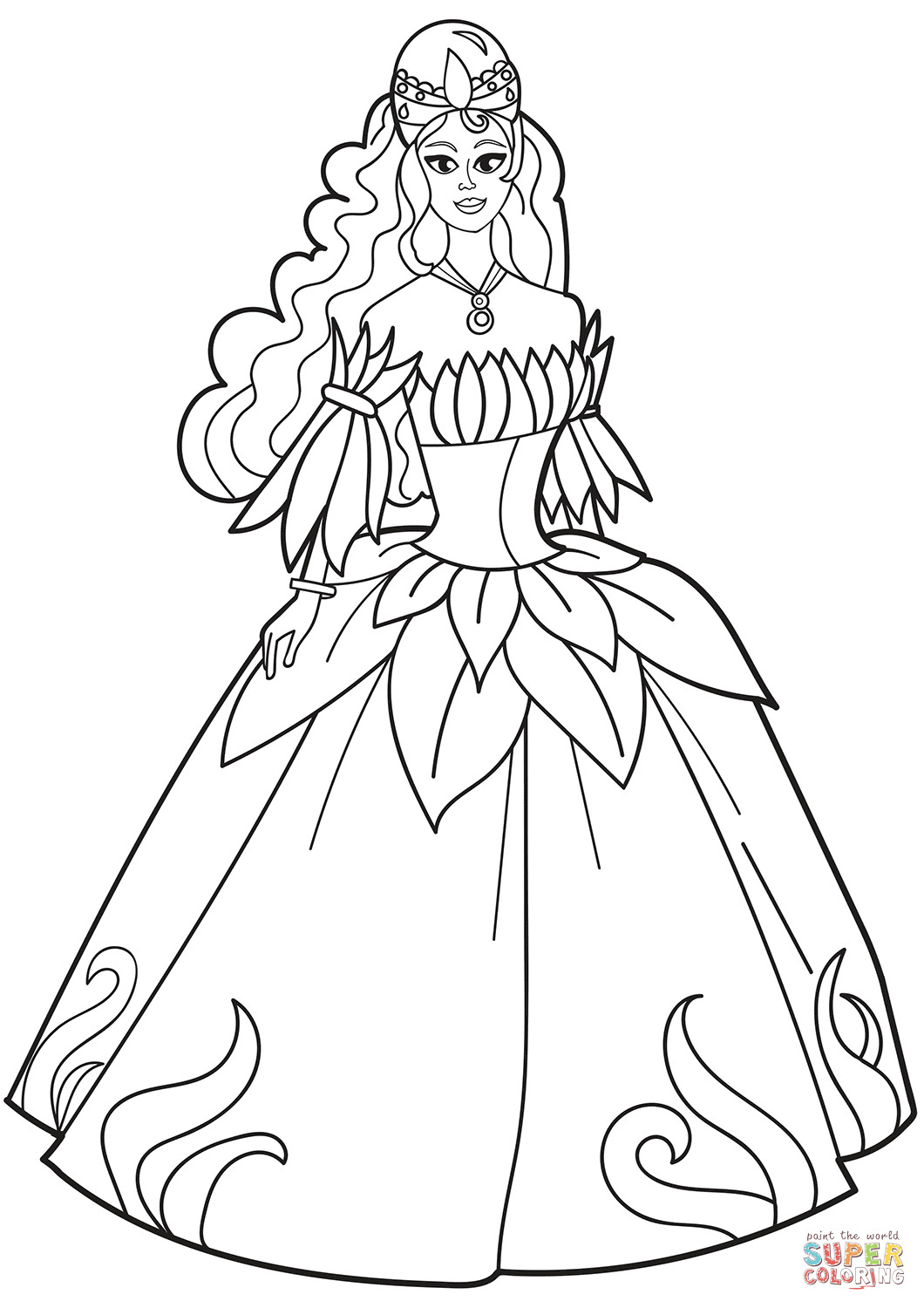 Princess Coloring Books For Girls
 Princess in Flower Dress coloring page