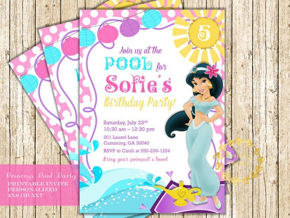 Princess Pool Party Ideas
 Princess Party Invitations Pool Party Invite by