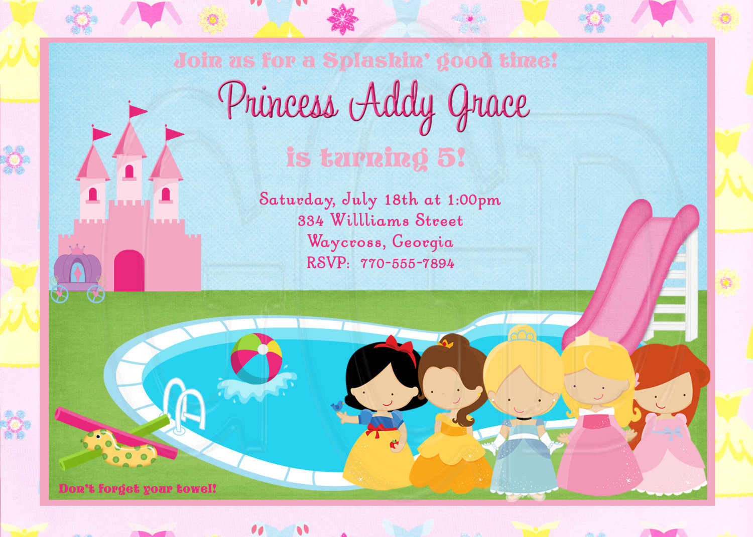 Princess Pool Party Ideas
 Princess Pool Party Invitation Digital File