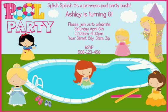 Princess Pool Party Ideas
 Princess Pool Party Custom DIGITAL Birthday Invitation