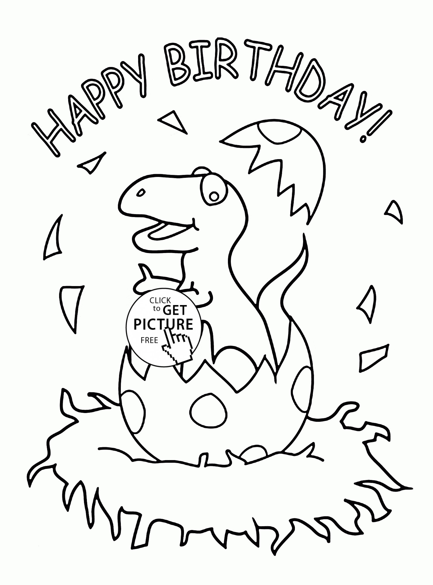 Printable Birthday Coloring Pages
 Little Dinosaur and Happy Birthday coloring page for kids