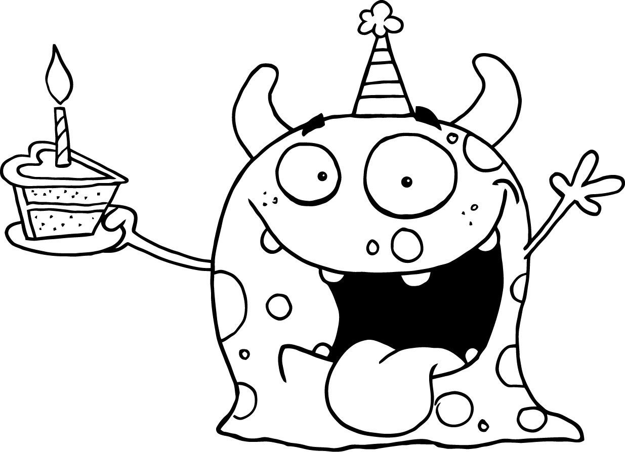 Printable Birthday Coloring Pages
 printable happy monster celebrates birthday for kids
