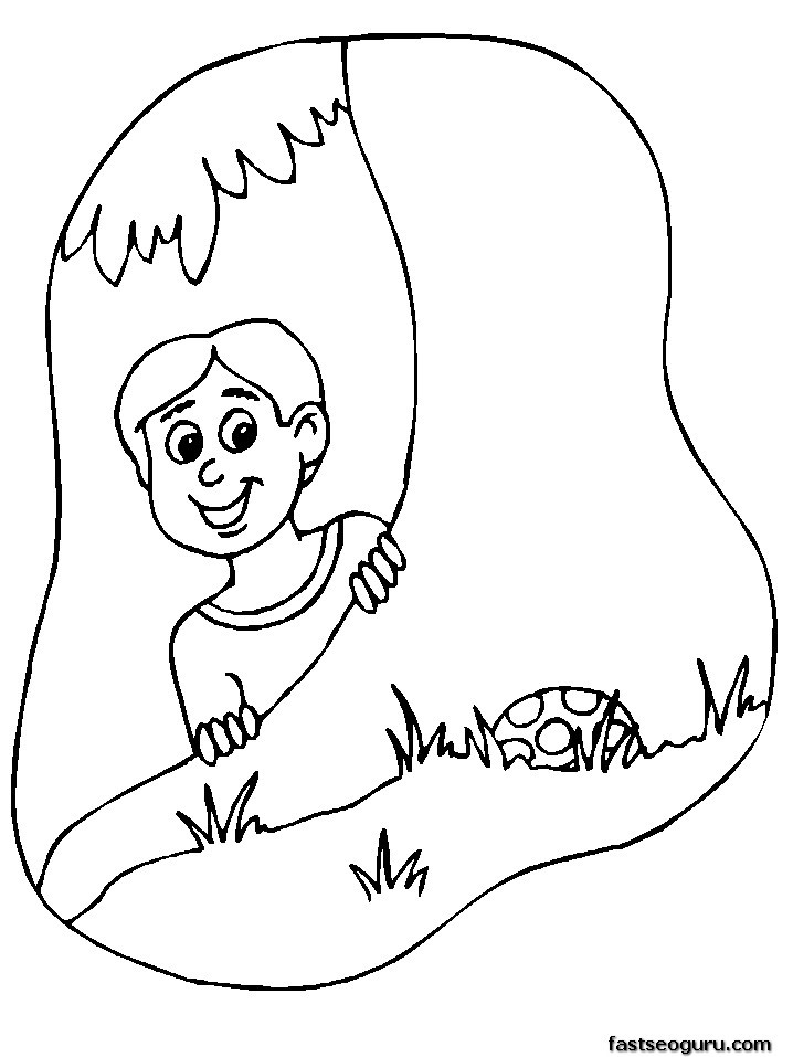 Printable Boys Easter Coloring Pages
 Printable happy Easter boy hunting for eggs coloring pages