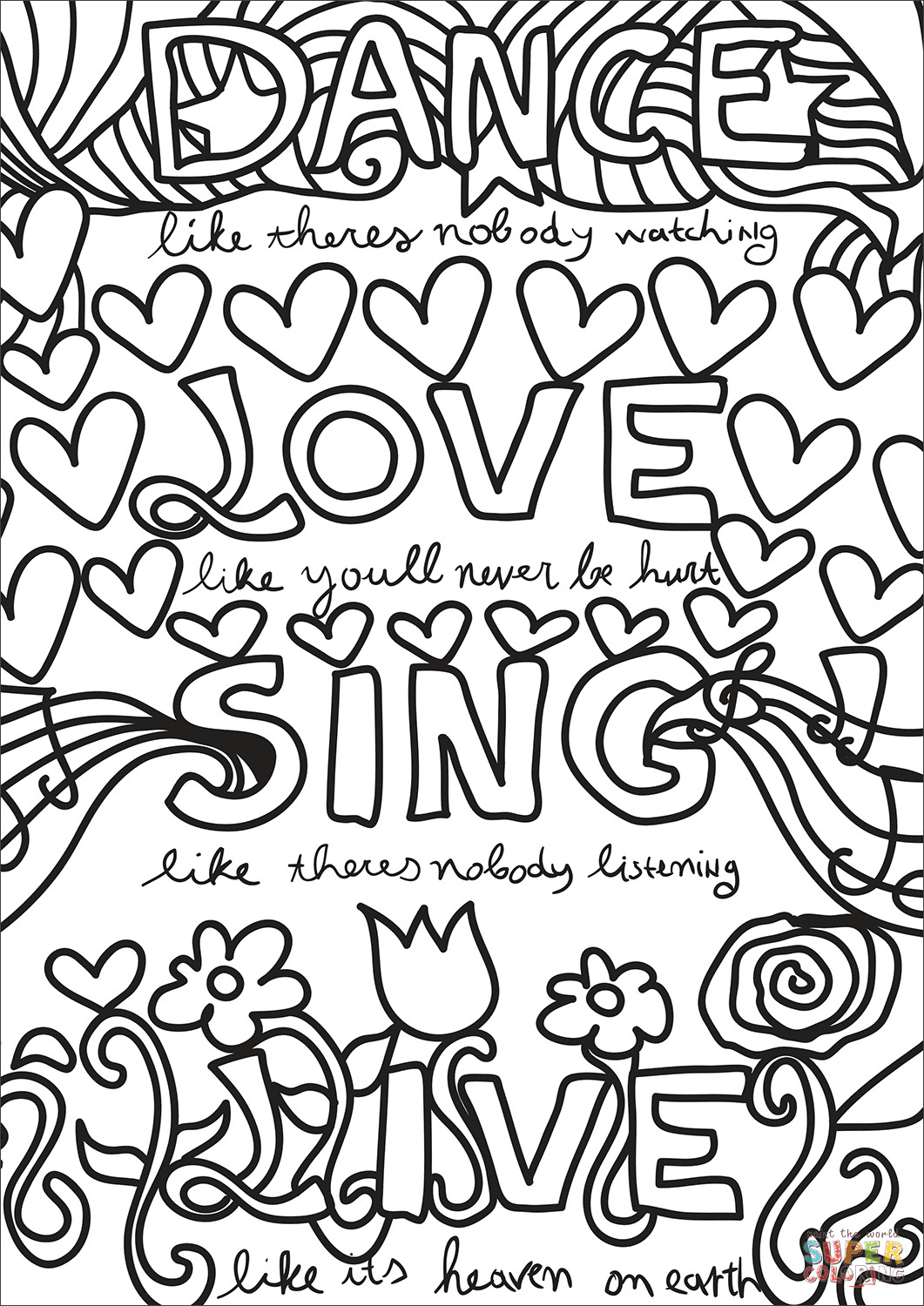 Printable Dance Coloring Pages
 Dance Love Sing Live coloring page