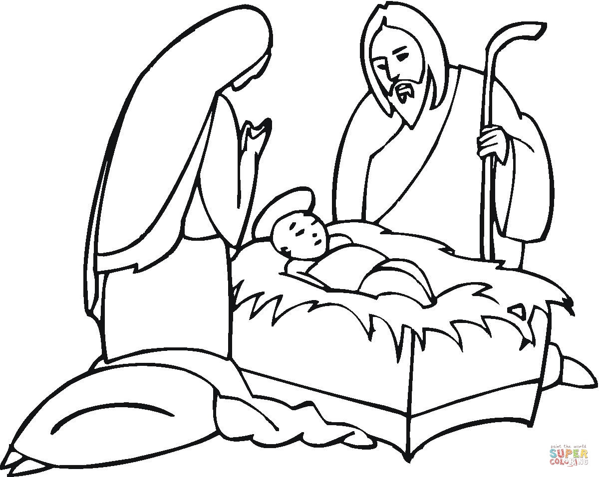 Printable Jesus Coloring Pages
 Joseph And Maria Near Little Jesus coloring page