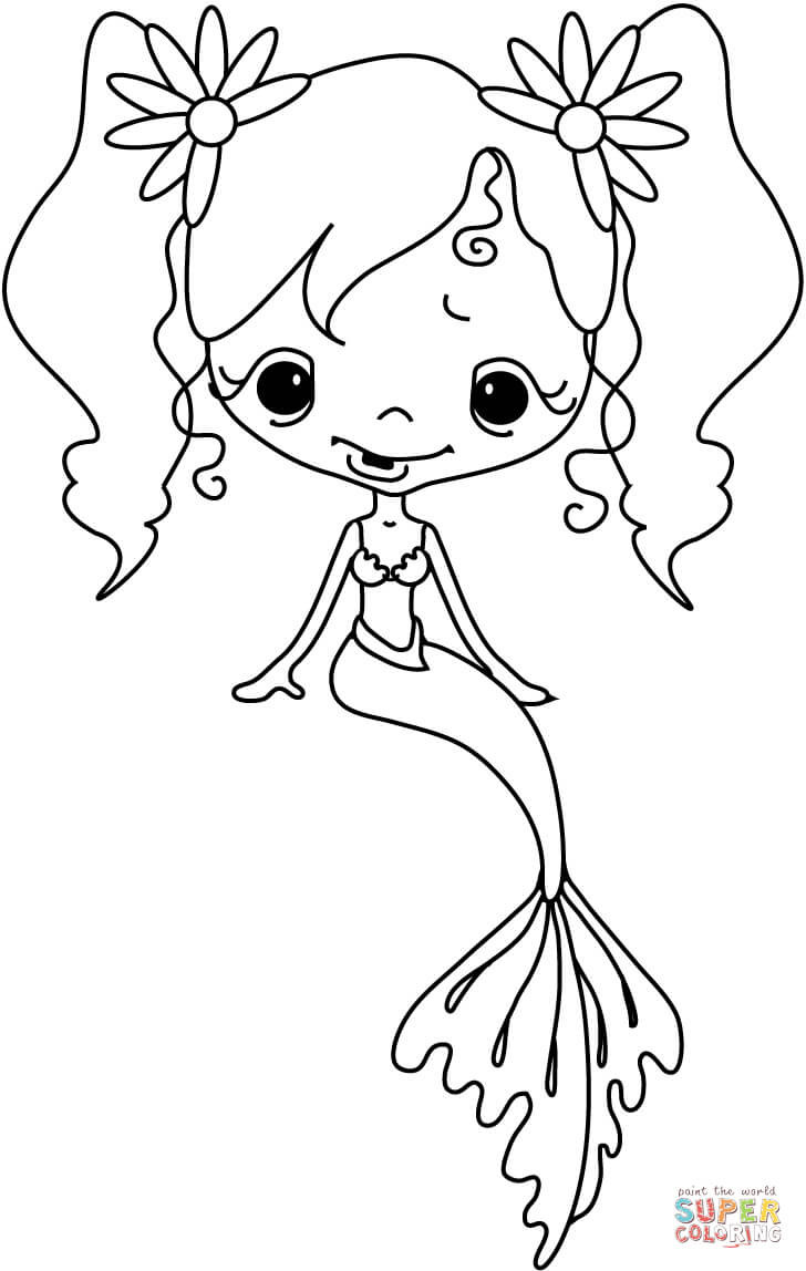 Printable Mermaid Coloring Pages For Girls
 Girl Mermaid Wearing Hairpin Flower coloring page